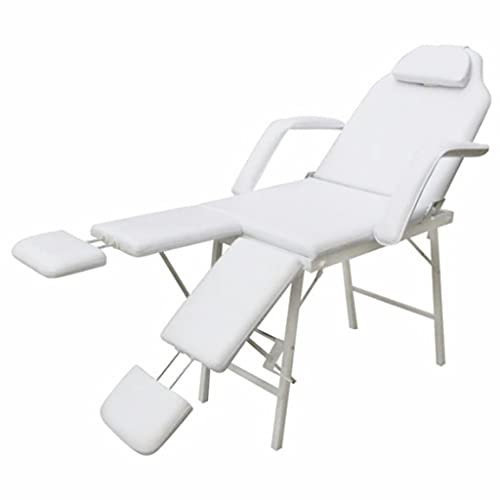 JUNZAI Kosmetikstuhl Tragbar, Massagestuhl, Kosmetik Liege, Tantra Liege, Behandlungsliege, Pediküre Stuhl, Bett Für Wimpernverlängerung, Fusspflege Stuhl, Kunstleder 185×78×76 cm Weiß