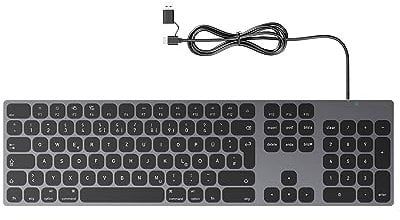 Vollaluminium-Kabeltastatur für Apple Mac OS: USB/USB-C-Anschluss, Plug-and-Play, schlanke und langlebige Volltastatur mit Ziffernblock für iMac, Mac mini oder MacBook- Grau