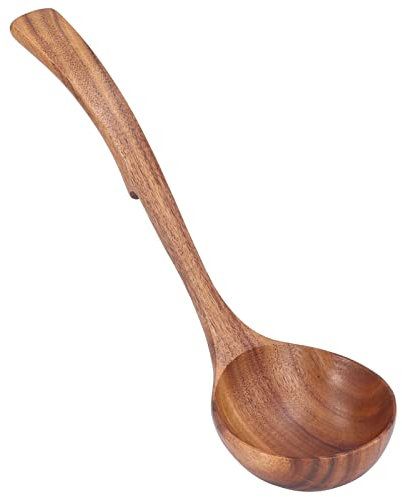 Louche en Bois, Louche à Soupe à Long Manche Cuillère à Soupe en Bois Vaisselle Cuillère de Restauration Cuillère à Mélanger de Cuisine pour Soupe, Mélange, Dégustation, (Grande cuillère à Crochet)