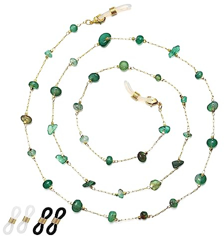 Glasses Chain for Women Natural Crystal Eyeglass Chain, 2 Pairs End Clips