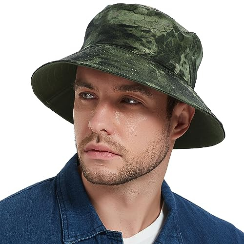 Reversible Camo Bucket Hat for Men & Women, Cotton Blend Packable Sun Hat | 2-in-1 Dual-Side Camo Solid Foldable Lightweight Fisherman Hat for Beach, Golf, Safari, Fishing, Hiking & Daily Travel