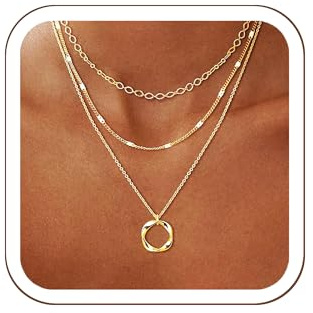 Picuzzy Layered 14K Gold Plated Choker Necklaces for Women, Stackable Stacked Stacking Layering Dainty Necklace Beach Circle Paperclip Cute Pendant Chain Necklaces Trendy Jewelry Set for Women