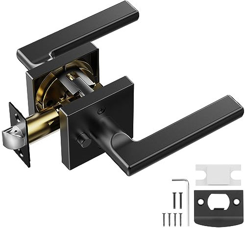 VEVOR Paire de Poignées de Porte Intérieure en Noir Mat Poignée de Porte à Condamnation Béquille Réversible Droite-Gauche Serrure sans Clé Rotation 45° pour Ouvrir pour Chambre Salle de Bains Toilette