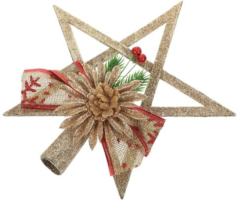 Kichvoe Weihnachtsbaumspitze Sternspitze Mit Roter Beere Und Tannennadel Weihnachtsbaumspitze Sternspitze Glitzernde Blumen Weihnachtsbaumschmuck Für Weihnachtsbaumdekorationen A