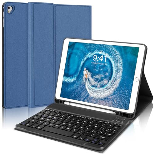 Cover iPad 6 Generazione con Tastiera, Custodia Tastiera per iPad 6a/5a Gen & iPad Pro 9.7 & iPad Air 2/1, Tastiera Tablet Italiana Magnetico Rimovibile, Cover iPad 9.7 con Porta Penna, Blu Navy