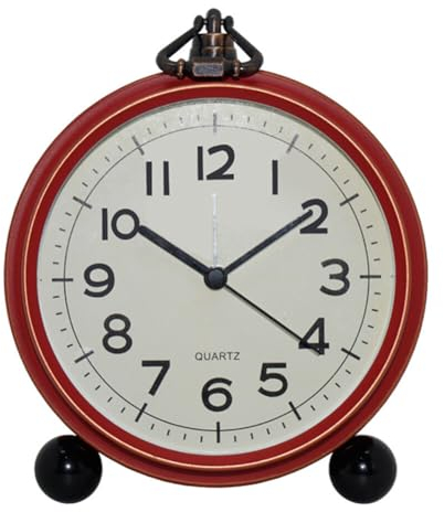 iSpchen Tischuhr Nostalgie Antik Vintage Retro Metall Standuhr Dekowecker Uhr Wecker Design Wecker Lautlos Ohne Ticken, Antik Retro Wecker, Vintage Tischuhr Analog Nachttisch Schlafzimmer Rot