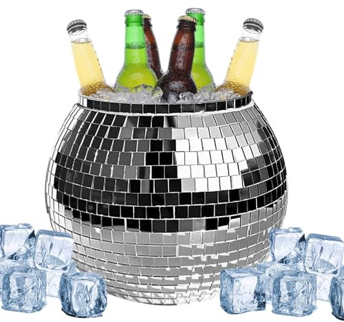 IAZE Stainless Steel Ice Bucket, Champagne Ice Bucket, 3L Disco Ball Large Ice Holder For Bar, Champagne Bucket, Beverage Chiller Bin For Parties, Disco Decor Retro Accessories, Bar Restaurant