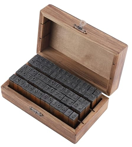 Yctze 70-teiliges Set Vintage-Alphabet-Buchstaben-Stempel aus Holz mit Kleiner Holzbox, Vielseitig Einsetzbar für Bastelarbeiten, Groß- und Kleinbuchstaben und Zahlen