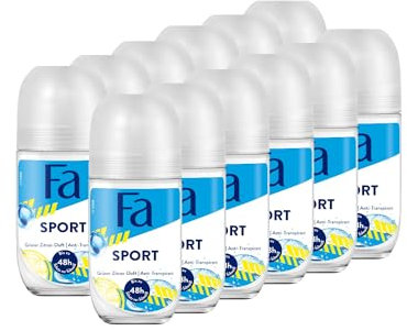 Fa Deo Roll-on Sport (12x 50 ml), Anti-Transpirant mit bis zu 48h Schutz vor Schweiß & Körpergeruch, Deo mit dem belebend-frischen Duft von grünem Zitrus