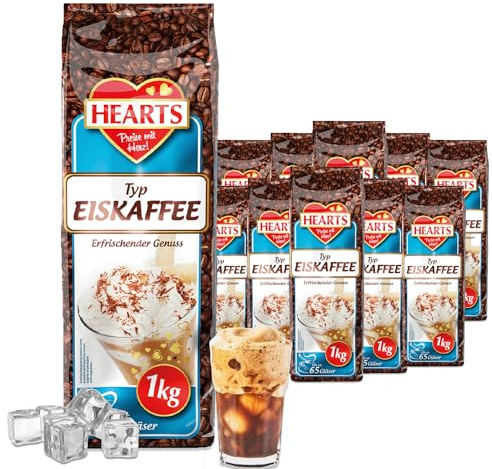 HEARTS Eiskaffee Pulver 20 x 1kg, Vorteilspack perfekt für Geschäftskunden - lnstant Kaffeepulver für Sommer, Schnelle Zubereitung, Ice Coffee Frappe Art, Sommergetränk mit erfrischendem Genuss
