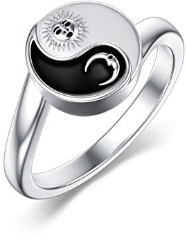 PROESS Yin und Yang Ring 925 Sterling Silber Ying Yang Taichi Ringe Sonne Mond Ring Schmuck Geschenk für Damen und Herren(Größe 8)