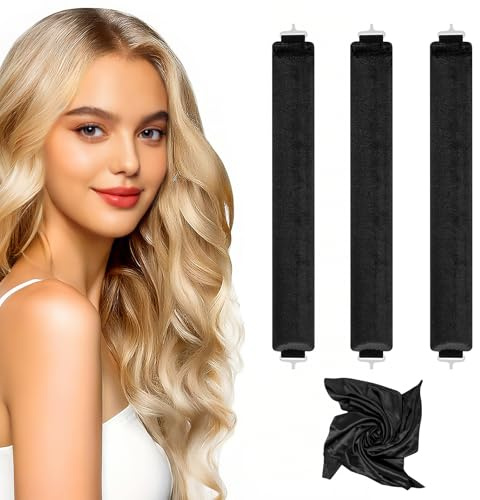 Heatless Lockenwickler, Heatless Locken über Nacht Set für Frauen, weiche Lockenwickler zum Schlafen (Schwarz, 3 Packungen)