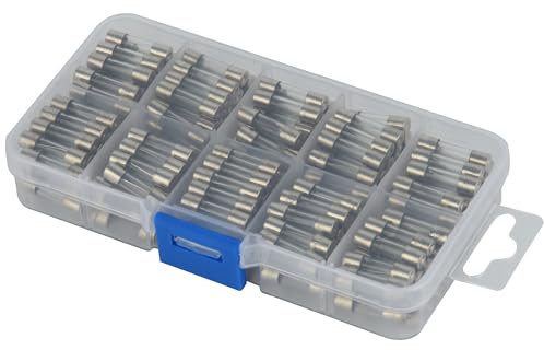 Electraline 61428 Kit Assortimento 200 Pezzi di Fusibili in Vetro, 20 pezzi ciascuno per 0.5A 1A 2A 3A 4A 5A 8A 10A 15A 20A