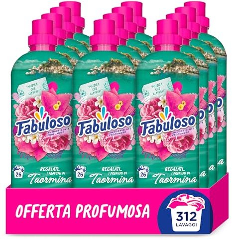 Fabuloso Ammorbidente Concentrato I Regalati l'Italia con Profumi di Taormina 12x585ml | Fragranza che Dura per Settimane* | Fragranza Attivata dal Movimento | 312 Lavaggi