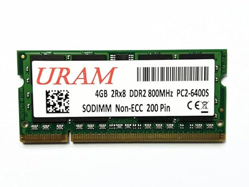 URAM Módulo de actualización de memoria RAM para portátil de 4 GB (1 x 4 GB) DDR2 800 MHz PC2-6400 PC2-6300 SODIMM 1,8 V CL6 de 200 pines sin ECC