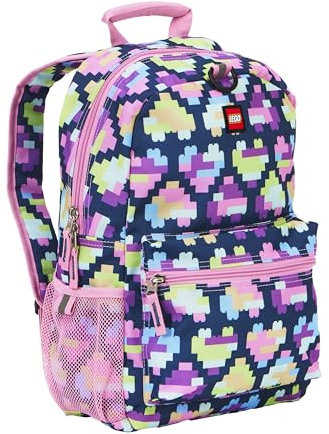 LEGO Iconic Prints Kinder-Schulrucksack, Büchertasche, für Reisen, Unterwegs, Schulanfang, Jungen und Mädchen, Neon Brick Hearts, Einheitsgröße, Heritage Style