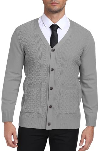 PCEAIIH Men's Cardigan Sweater Knit Jumper Buttons V Neck Shawl Collar with Pockets Classic Long Sleeve Soft Lightweight