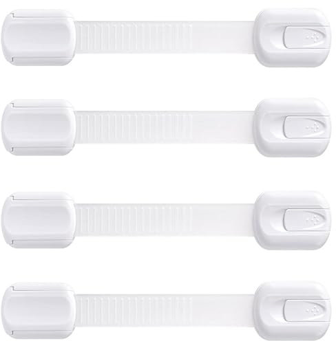 Booboo® (4 Pack) Child Proof Refrigerator Lock Fridge Door Locks | Baby Proof Your Cabinet Drawers, Dishwasher, Garbage Trash Can & Cupboards with Adhesive Locks | Easy Installation No Tools Needed