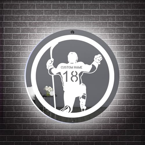 MYZQIFF Personalisierte Hockey Spiegel Neon Zeichen, Sport Eishockey LED Licht Up Neon Zeichen, Hockey Nachtlicht für Wand Dekor, Geburtstag Weihnachten Männer Kinder Jungen Hockey Geschenk