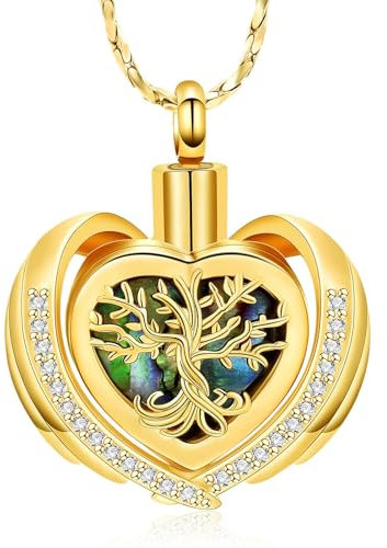 QGJNSGC Collier urne pour homme et femme - Arbre de vie - Pendentif en forme de cœur - Pendentif en coquille d'ormeau - Médaillon souvenir - Cadeau commémoratif, Acier inoxydable
