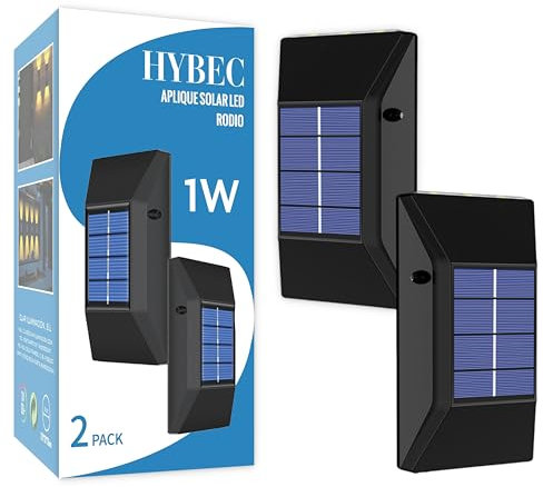 HYBEC - Aplique Solar Exterior Pared, Luz Solar Exterior Jardin, Luces Solares LED Exterior Jardin Pared, Luz Solar Exterior, Luces Solares Exterior, LED Solar Exterior, Solar Lights Outdoor (Pack 2)