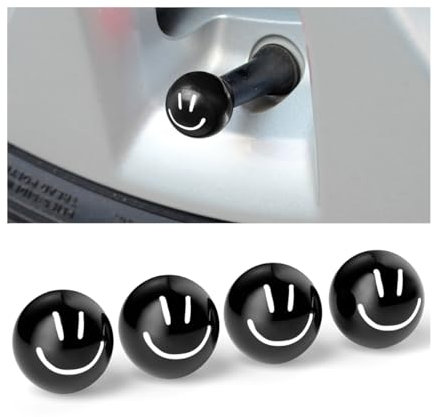 CGEAMDY 4 Stücke Reifen Rad Ventilkappen, Ventilkappen Mit Dichtung Für Stabilen Reifendruck, Ventilkappen Auto Intelligente Reifenmarkierung, Reifen Staubschutzkappen Für Autos(Schwarzer Smiley)