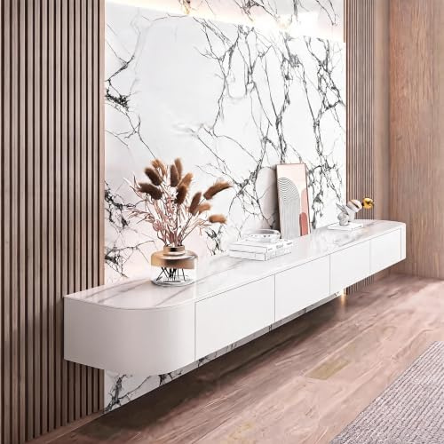 XDXINY Soporte TV suspendido de madera maciza para salón o casa – Mesa soporte TV 140, 160, 180, 200, 220, 240 cm, diferentes tamaños (blanco roca, 260 x 20 x 24 cm)