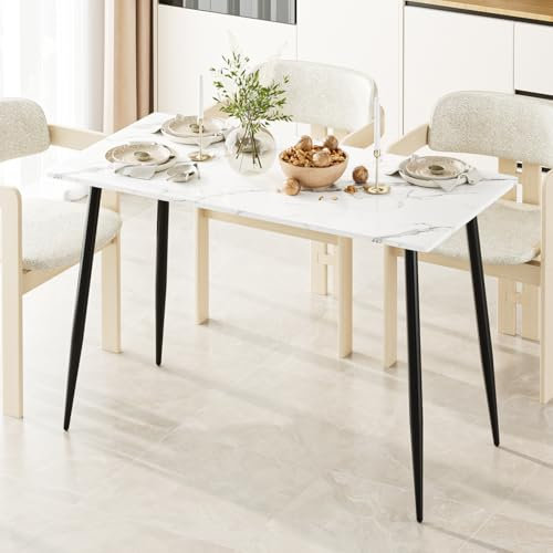 Garden 4 you Esstisch aus Holz für 4-6 Personen, moderner rechteckiger Indoor-Esstisch, 119,4 cm, Metallrahmen, Küchentisch mit Beinen für Küche, Esszimmer, Wohnzimmer, Weiß
