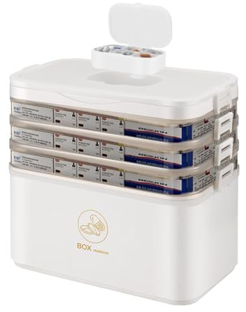 Giilayky 4 Layer Medicine Storage Box,Household Medicine Organiser with Handle, Box,Medicine Container Box,Portable with Lid Medication Storage Box Medicine Cabinet for Home,School