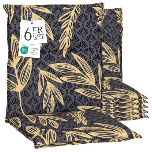 Beo® Barcelona Niedriglehner Gartenstuhlauflagen 6er Set | Waschbar & Atmungsaktiv | UV-beständige Sitzkissen Outdoor | Made in EU | Öko-Tex Standard | 6cm Polsterung