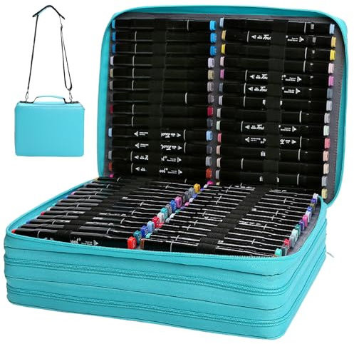 Xoeryoy Marker Bag 168 Slot 3 Layer Marker Case with Zipper, Tote & Shoulder Strap Portable Oxford Cloth Water Color Pen Organizer for Artist, Art Student