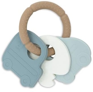 Jollein Beißring Silikon Schlüsselanhänger - On The Go - Baby Greifling - 100% Silikon - Zahnungshilfe - 15x11x1cm