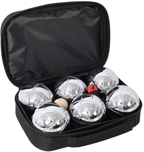 BAOMKONG 6 Metal Boules Set for Large Action Game, Outdoor Bocce Ball Kit with Carrying Case, Adults Games Metal Boules Ball Sets for Beach Lawn Backyard Family Party (Black)