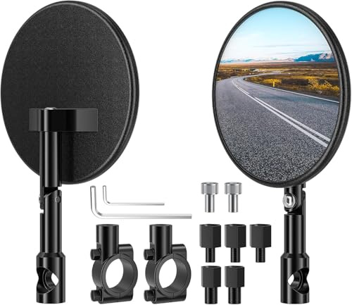 Motorcycle Mirrors Set E24 Certified, 8mm 10mm Bolt 7/8 inches 22mm Handlebar Clamps, 360° Rotatable Motorbike Mirrors Compatible with Most ATV, Scooter, E-Bike Bicycles