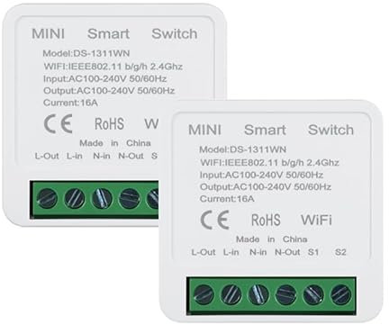 Naigebrol WiFi MINI Smart Light Switch DIY Home Automation Compatible Alexa/Google 16A 4000W High-Power 2 Way Voice/Remote Control Universal light-Controlled Circuit Breaker 2 PACK