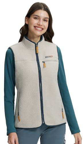 Pioneer Camp Gilet polaire sans manches pour femme - Gilet en fourrure de peluche super chaud avec col montant et fermeture éclair pour l'automne, la randonnée, le ski