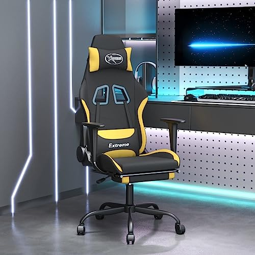 Teenpull Chaise de gaming avec repose-pieds, en tissu noir et jaune, pivotante, ergonomique, pour gamer, travail de bureau