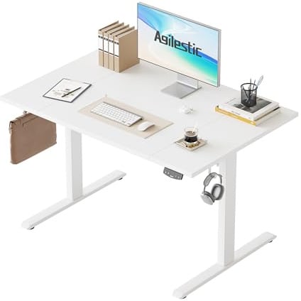 Agilestic Höhenverstellbarer Schreibtisch 120 x 80 cm | Schreibtisch höhenverstellbar elektrisch, 2 Speicherplätze, Stehschreibtisch, Computertisch für Homeoffice, Weiß