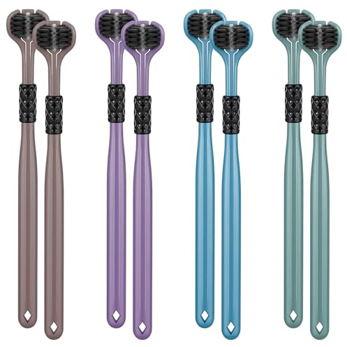 Guduling 8 Pcs 3 Sided Toothbrush,Autistic Toothbrush,360° Deep Clean Soft Bristle Toothbrushes with Ergonomic Handle, Gentle Dental Care Set for Sensitive Teeth, Kids & Adults, Travel-Friendly Design