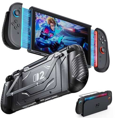 [Schutz in Militärqualität] FYOUNG Dockable Hülle für Nintendo Switch 2 | Abnehmbare TPU Griff Abdeckung für Joy-Con 2, Anti-Kratzer PC Rückenschale Schutzhülle für Switch 2 Zubehör(Schwarz)