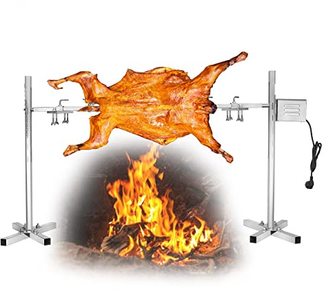 Girarrosto elettrico per barbecue, motore 15W a rotazione 360°, altezza regolabile 38-62 cm, spiedo in acciaio inox per maialino, agnello e tacchino, portatile per esterni e campeggio