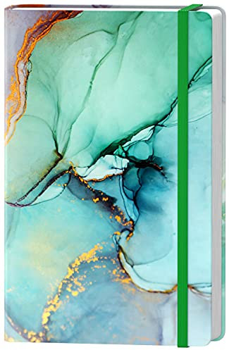 HUAMXE Liniertes Tagebuch Notizbuch, Marmor Hardcover, 14,5 x 21,3 cm, 160 Seiten dickes Papier, niedliches ästhetisches A5 College liniert Notizbuch für Journaling Schreiben Arbeit Frauen grüne