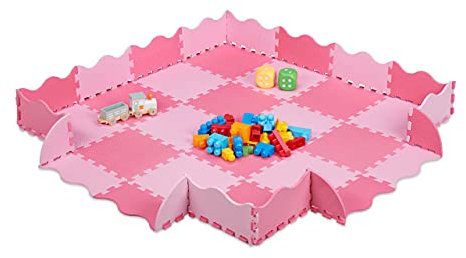 Relaxdays Tapis de Sol Puzzle 36 pièces, Mousse EVA, sans polluants, 1,4 m2, Dalle Jeu bébé Bord, Rose-Fluo