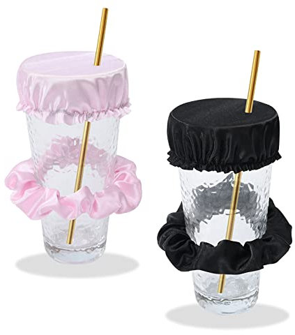 Anti Spike GeträNkeabdeckungen, GeträNkeschutz Scrunchie Waschbar und Wiederverwendbar Anti Spike Drink Covers GeträNke Schutz Party Antidrogenschutz fürs Glas (Schwarz+Rosa)