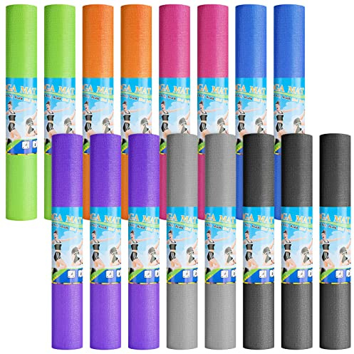 Funtery 16 Pack 3 mm Thin Yoga Mats Bulk, 68 x 24 in, Multicolored