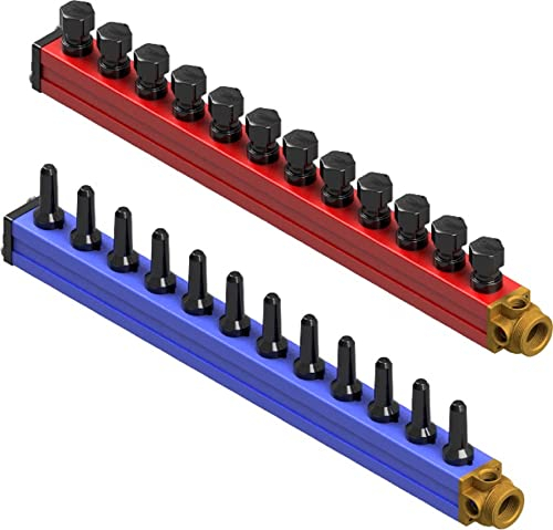 SBK Heizkreisverteiler 3000 14-fach mit Durchflussmesser gelb 1,1-7,8 l/min (100-465 l/h), Baulänge 840 mm