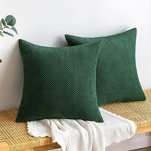 EMEMA Kordsamt Kissenbezug Dekorative Granulat Sofakissen Dekokissen Kissenbezüge Kissenhülle Couchkissen Überwurf Kissen Bezug Zierkissen für Couch Sofa Wohnzimmer 2er Set 40x40 cm Dunkelgrün