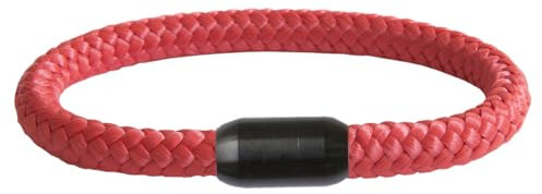 Paris Montana Paracord Armband | Schwarzer Edelstahl Magnetverschluss | geflochten aus Seemannsgarn | Segeltau | Maritim & Wasserfest | 8 mm Ø | Handgemacht | Damen und Herren | (Rot, 20.00)