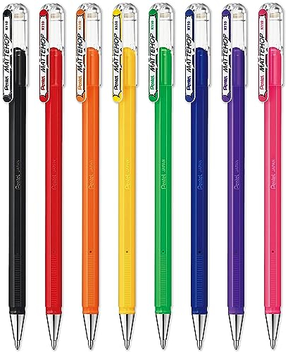 Pentel Mattehop Flüssiggel-Tintenroller, K110-1,0 mm Spitze, 1 von jeder Farbe, 8 Stück, in Kissenverpackung