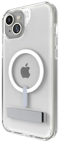 ZAGG Crystal Palace Snap KS Graphen verstärkte Hülle with Kickstand for iPhone 14 Plus and iPhone 15 Plus [6.7-Inch], MagSafe kompatibel, kein Vergilben, stossfeste Abdeckung (Transparent)